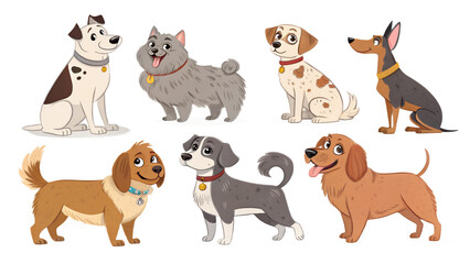Fototapeta premium Various Dogs PNG – Cartoon and Realistic Dog Illustrations of Different Breeds on Transparent Background