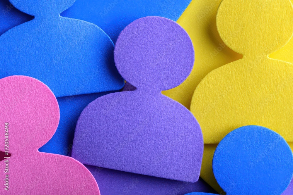 Aufkleber colorful array of textured cutouts representing diverse individuals against a vibrant backdrop invit