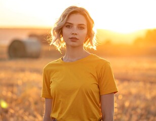 Golden Hour Portrait of a Woman in a Mustard T-shirt