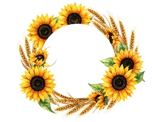 Watercolor Sunflower and Wheat Wreath Design