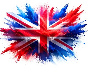 British flag exploding in vibrant colored powder