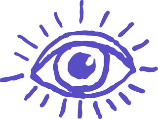 A simple, hand-drawn illustration of a purple eye with radiating lines, symbolizing vision and awareness.