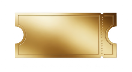 A blank golden ticket with a perforated edge, isolated on a transparent background