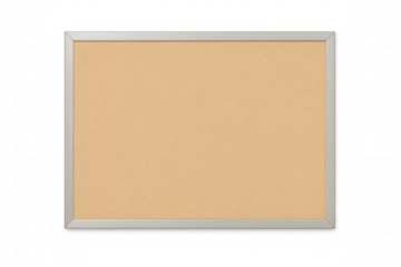 Empty cork board mockup with silver frame having transparent background for notice, memo or message