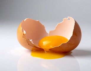 Broken egg yolk on white background