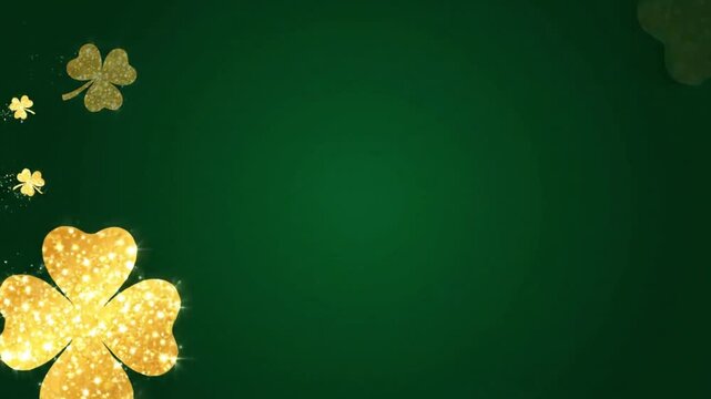 Golden four-leaf clover on a dark green background with sparkling effect
