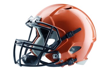 Orange Football Helmet with Black Facemask Isolated on White Background