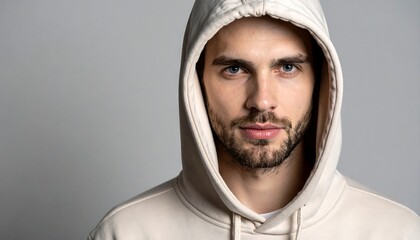 Man gazes in hooded attire