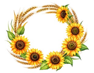 Watercolor sunflower and wheat wreath design