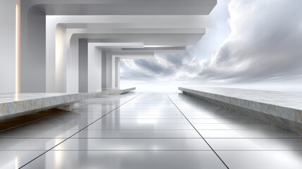 Obraz premium Exploring the Depths of a Long White Corridor: A Thought-Provoking Journey Through Minimalism and Neutral Aesthetics