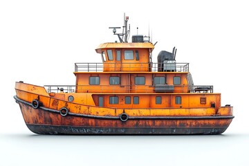 Orange Hull Ship with Multiple Windows on White Background for Microstock Sites