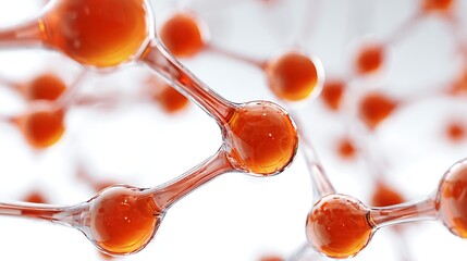 Orange Molecule Structure Scientific Representation with Spheres and Connections in 3D Rendering