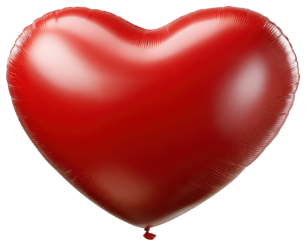 Red heart balloon, shiny surface, romantic celebration, love symbol, party decoration, cheerful mood, isolated on transparency background