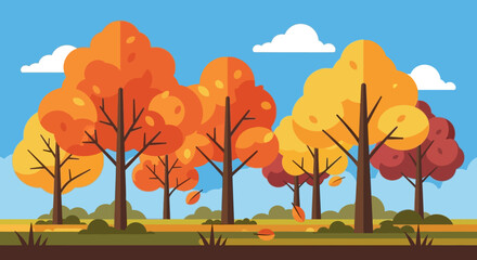Autumn Landscape Colorful Trees and Falling Leaves