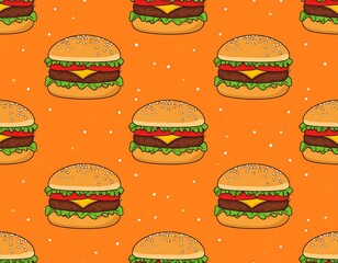 Burger pattern on orange background