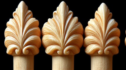 Four ornate ivory-toned leaf finials