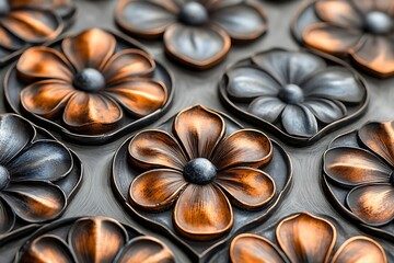 Ornate Background of Bronze and Gray Metal Floral Design with Delicate Petal Detailing