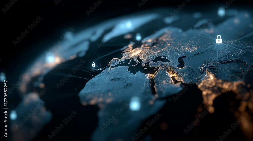 Aufkleber global network security: abstract representation of a secure digital world, where interconnectedness