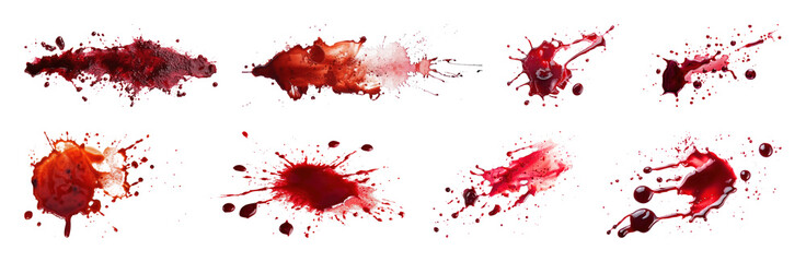 Fototapeta na wymiar PNG Realistic red blood splatter stains, element set on transparent background