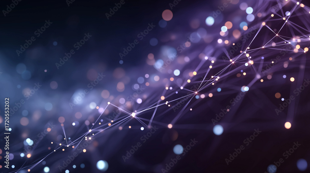 Poster digital network: an eye-level shot portrays a complex network of interconnected digital nodes. illum