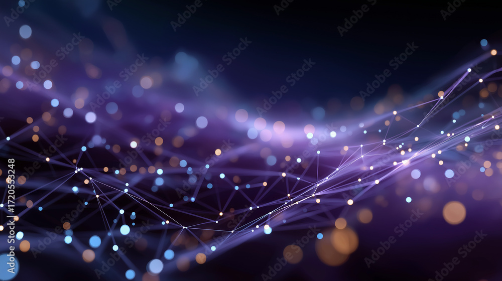 Poster digital network: an abstract representation of a digital network, featuring interconnected points an