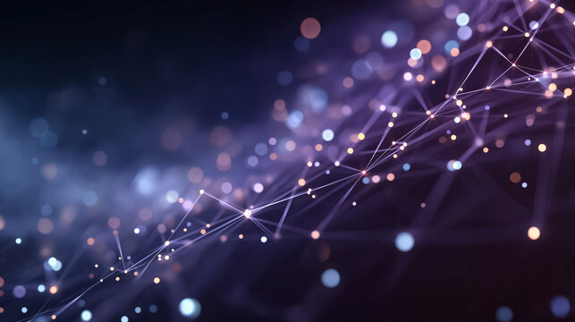 Digital Network: An eye-level shot portrays a complex network of interconnected digital nodes. illuminated by brilliant light creating a visualization of technology. - Powered by Adobe