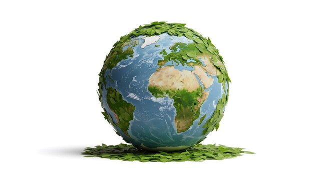 A detailed view of planet Earth covered with green leaves, emphasizing environmental protection and global conservation