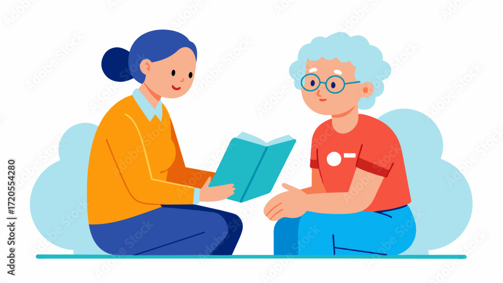 Aufkleber a caregiver sitting oneonone with a patient patiently teaching them how to do simple memory exercise