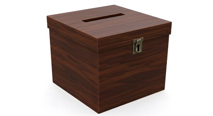 A wooden box with a slot for voting or donations