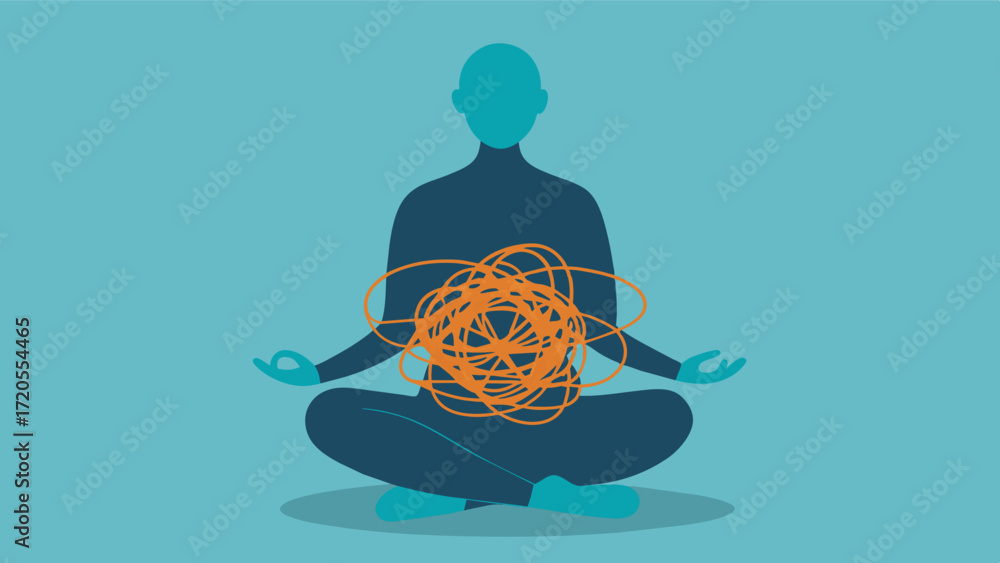 Aufkleber a person holding a tangled ball of string representing the chaos and clutter of the mind. however as