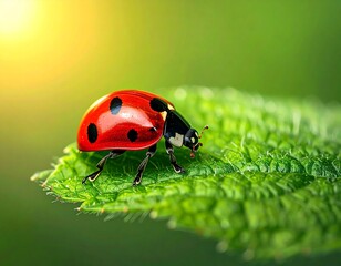 Fototapeta premium A ladybug resting on a leaf
