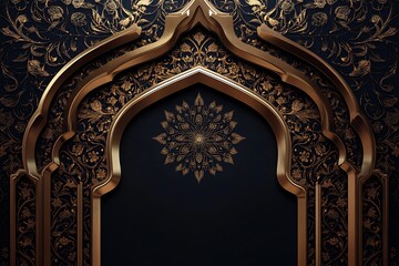 Ornate Golden Archway with Floral Motifs on Dark Background for Architectural Design