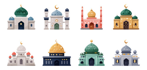 Obraz premium Colorful Islamic Architecture Icons in Various Styles and Designs