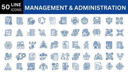 Management And Administration editable line icons collection. Vector set.