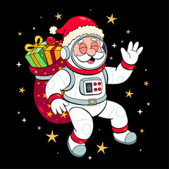 Santa Claus Astronaut with Gifts in Space