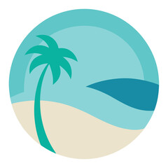 Circular Tropical Beach Scene with Palm Tree ocean