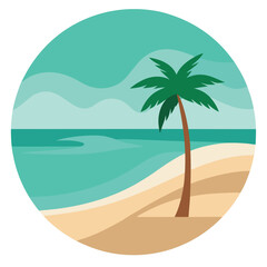 Obraz premium Circular Illustration of a Tropical Beach with Palm Tree
