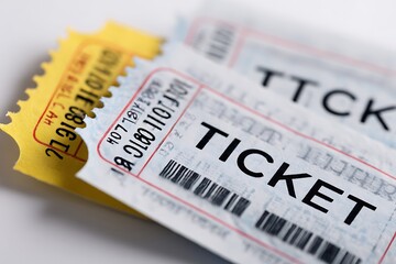 Stacked Admission Tickets with Barcode, Serial Numbers, and Red Outlines on White