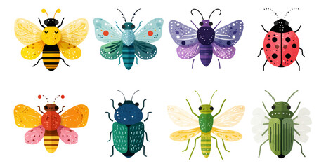 Colorful Insect Collection Featuring Bees, Butterflies, and Ladybugs