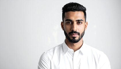 Man looks with calm resolve