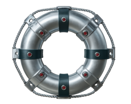 Metallic finish swim ring stylish pool accessory silver lifebuoy modern design safety equipment floating device water rescue poolside summer shiny surface Metallic finish swim ring with modern