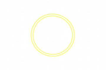 Glowing yellow neon circle, abstract light ring creating modern frame effect on transparent background