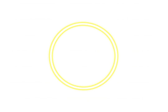 Glowing yellow neon circle, abstract light ring creating modern frame effect on transparent background