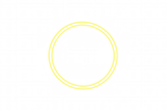 Glowing yellow neon circle, abstract light ring creating modern frame effect on transparent background