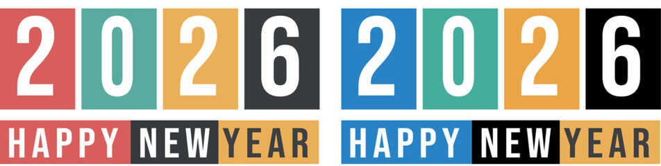2026 Happy New Year design elements with diverse colors, perfect for greeting cards, promotional materials, websites, and social media posts. Celebrate the upcoming year with style