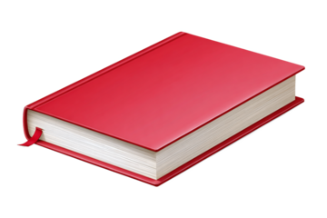 Closed red book with bookmark ribbon, isolated on white transparent background