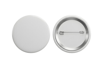 Top-down view of a blank pin badge, showing the front and the back with a safety clasp. mock up blank cover template design, transparent background, 3d rendering