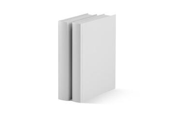 Two hardcover books standing upright side-by-side. White book mock up blank cover template design, transparent background, 3d rendering