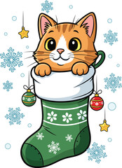 Christmas Cat Poking Out of Stocking.