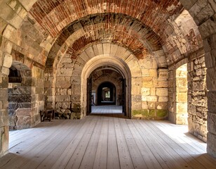 Fototapeta premium Ancient stone passageway with arched ceilings